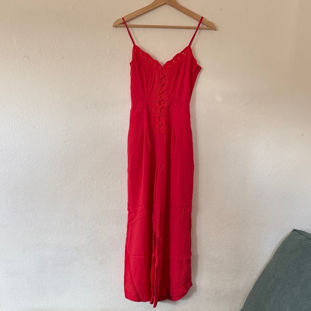 Free People Lace and Button Detail Jumpsuit in Red Sz 0